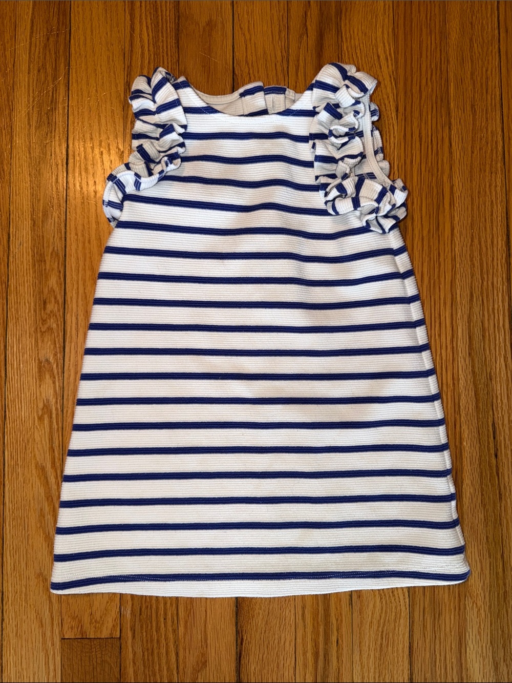 Janie and Jack Girls' White and Navy Striped Ruffle-Sleeve Dress